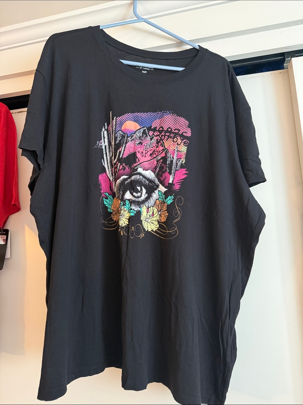 torrid Black Graphic Short Sleeve Tee with Pink and Teal Design